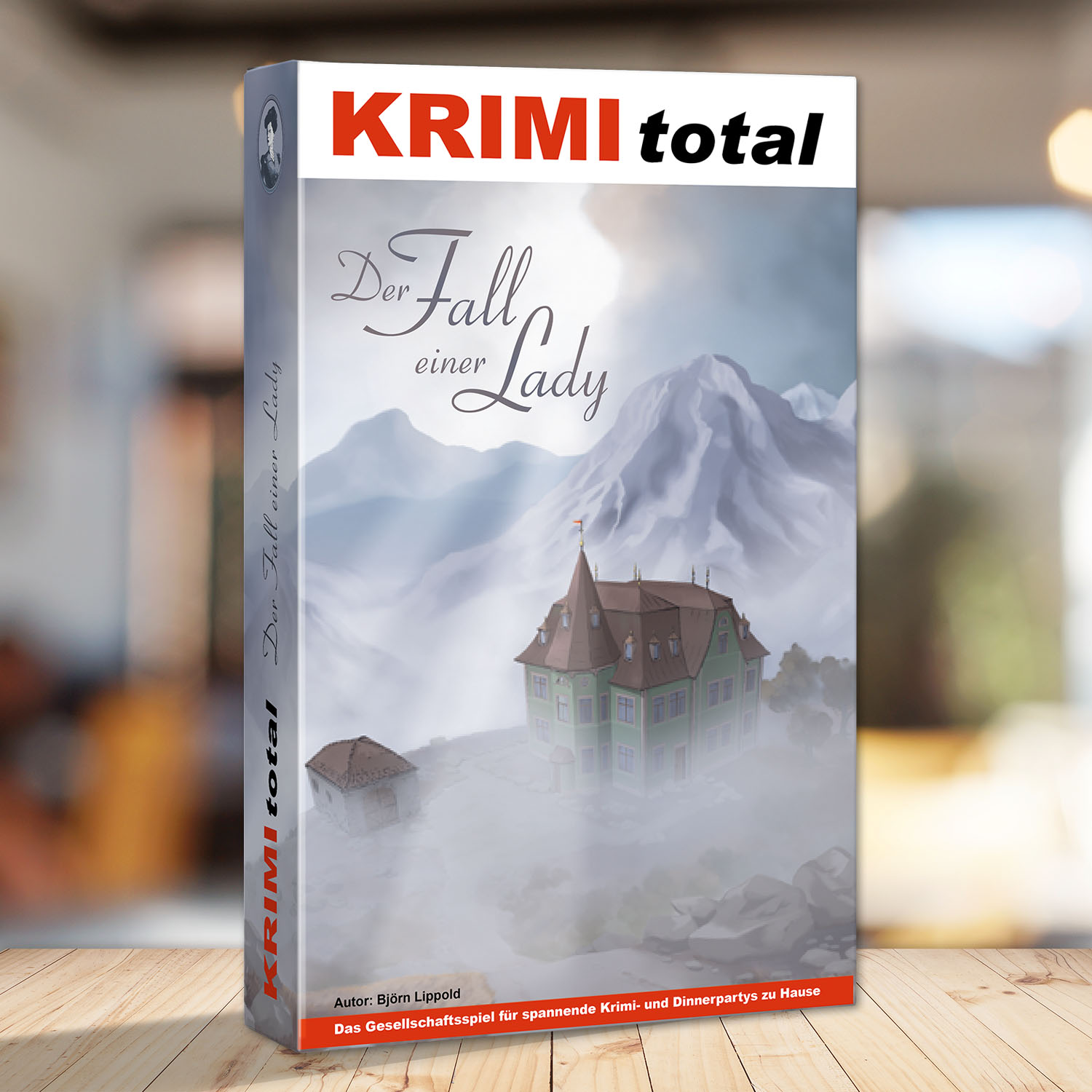 Abbildung eines Spielkartons des Krimidinner Spiels "KRIMI total - Der Fall einer Lady"