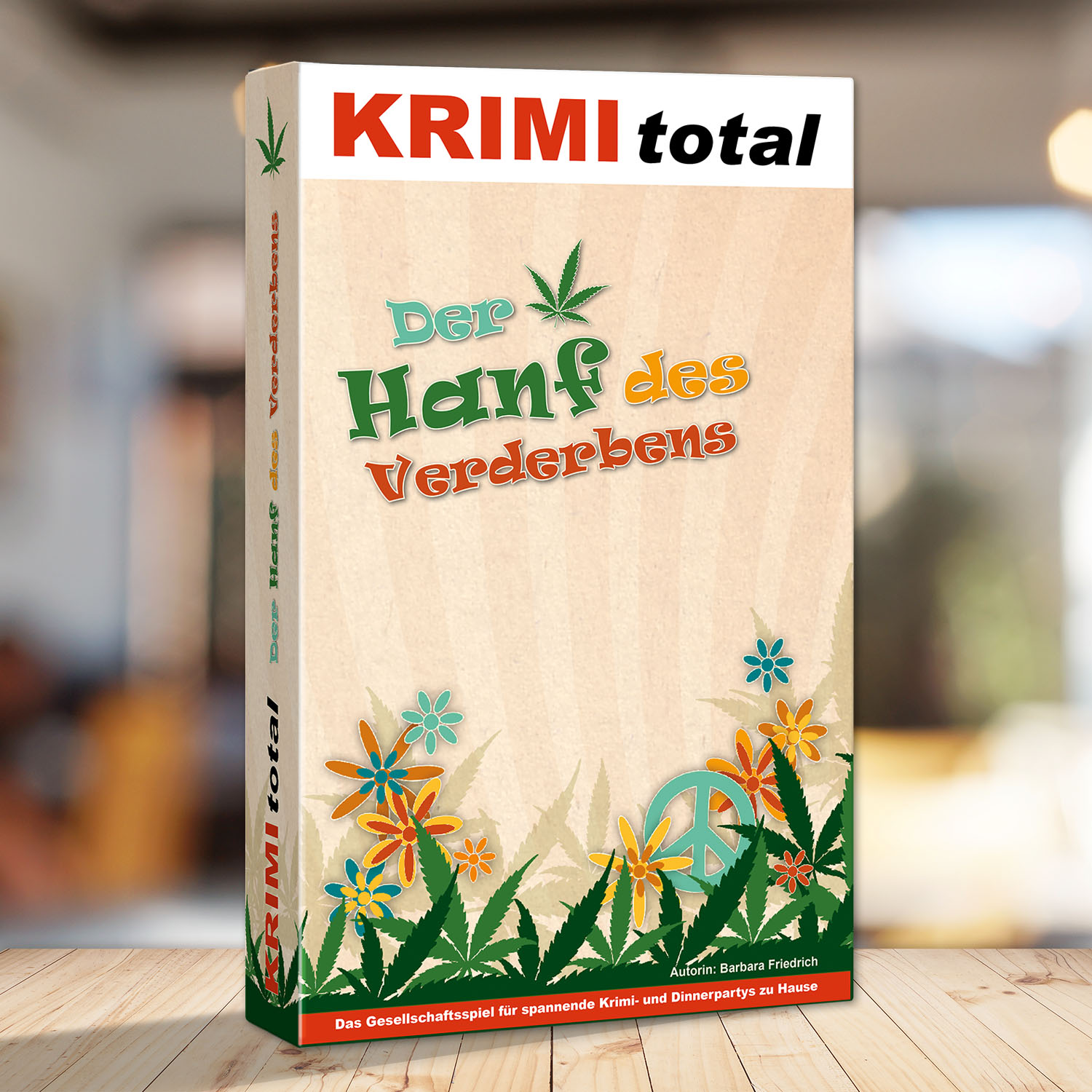 Abbildung eines Spielkartons des Krimidinner Spiels "KRIMI total - Der Hanf des Verderbens"