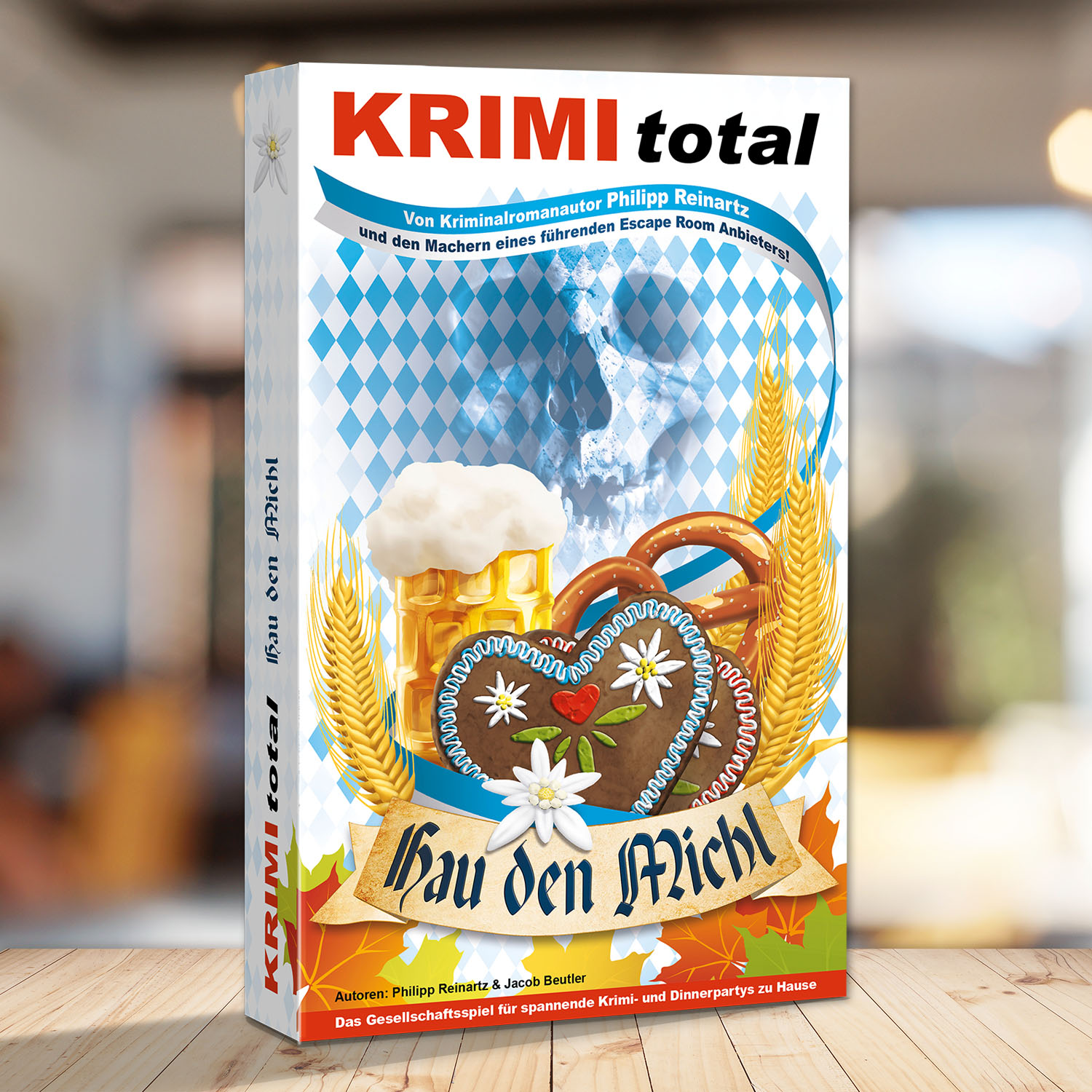 Abbildung eines Spielkartons des Krimidinner Spiels "KRIMI total - Hau den Michl"